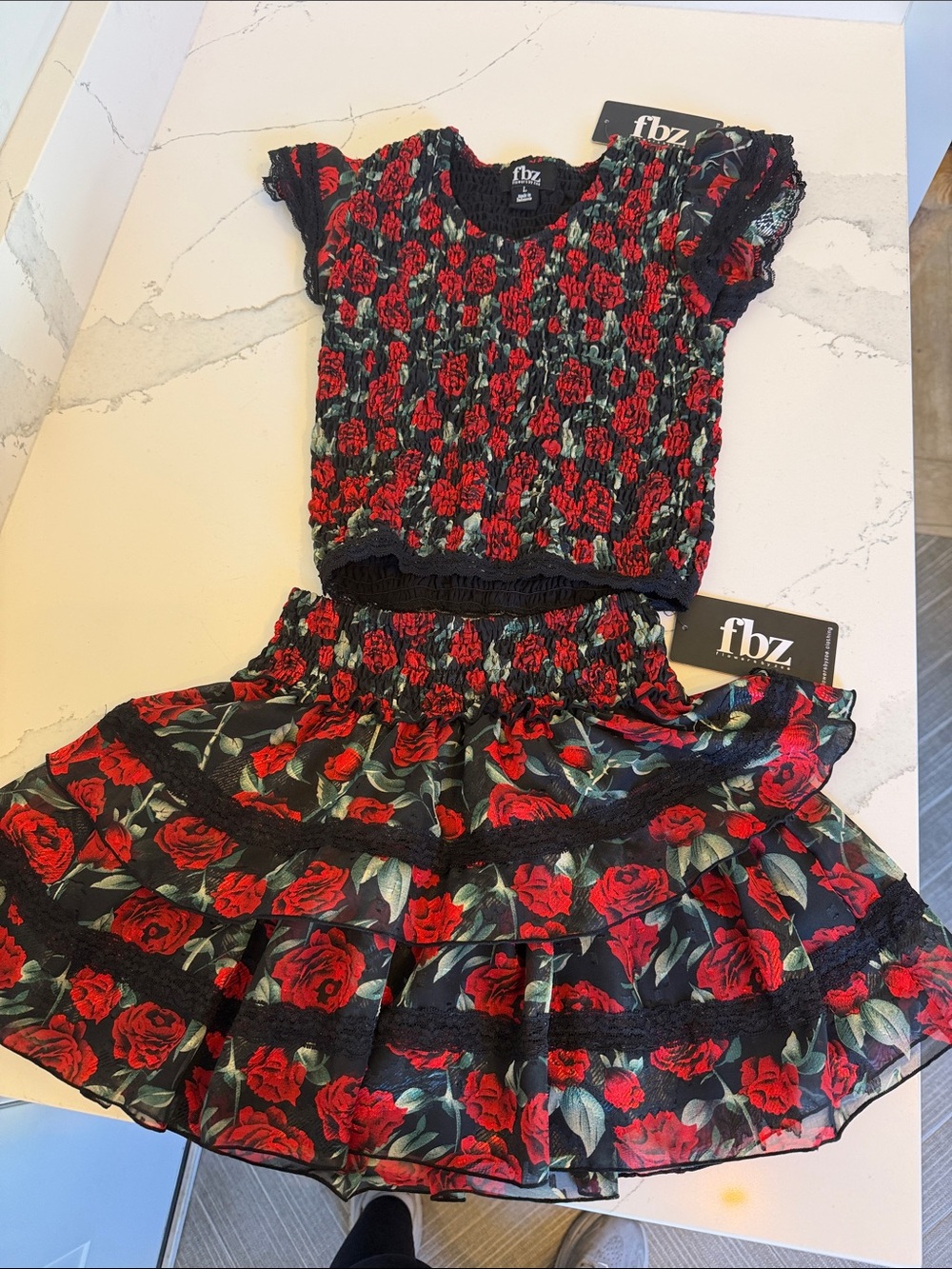 Flowers by Zoe Girls' Black & Red Rose Smocked Dress Set
